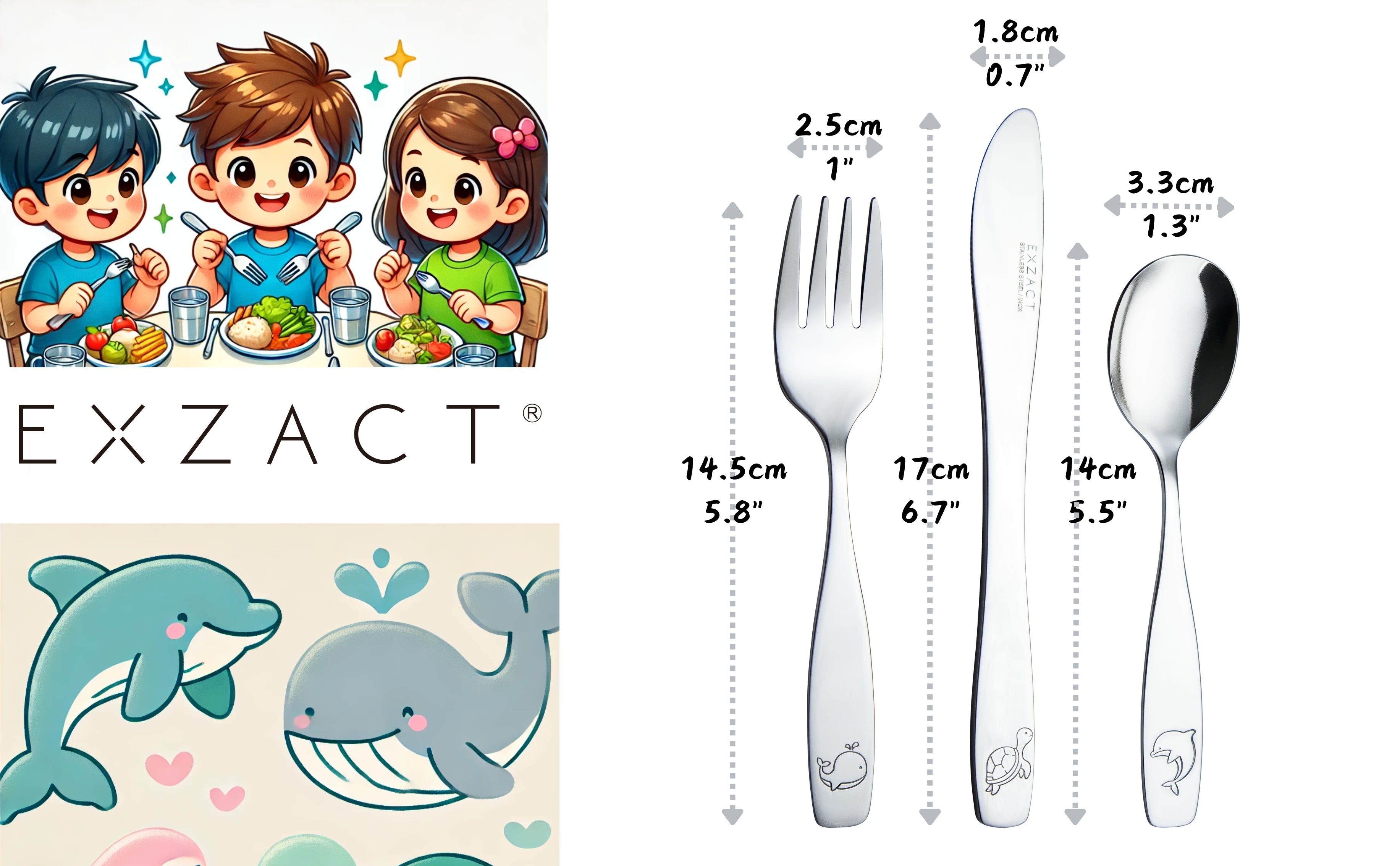 Exzact Children's Cutlery 12pcs Set Stainless Steel/Kids Cutlery