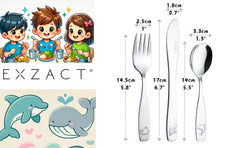 Exzact Children's Cutlery Stainless Steel 6pcs Engraved Ocean Creatures Dolphin, Turtle, Whale