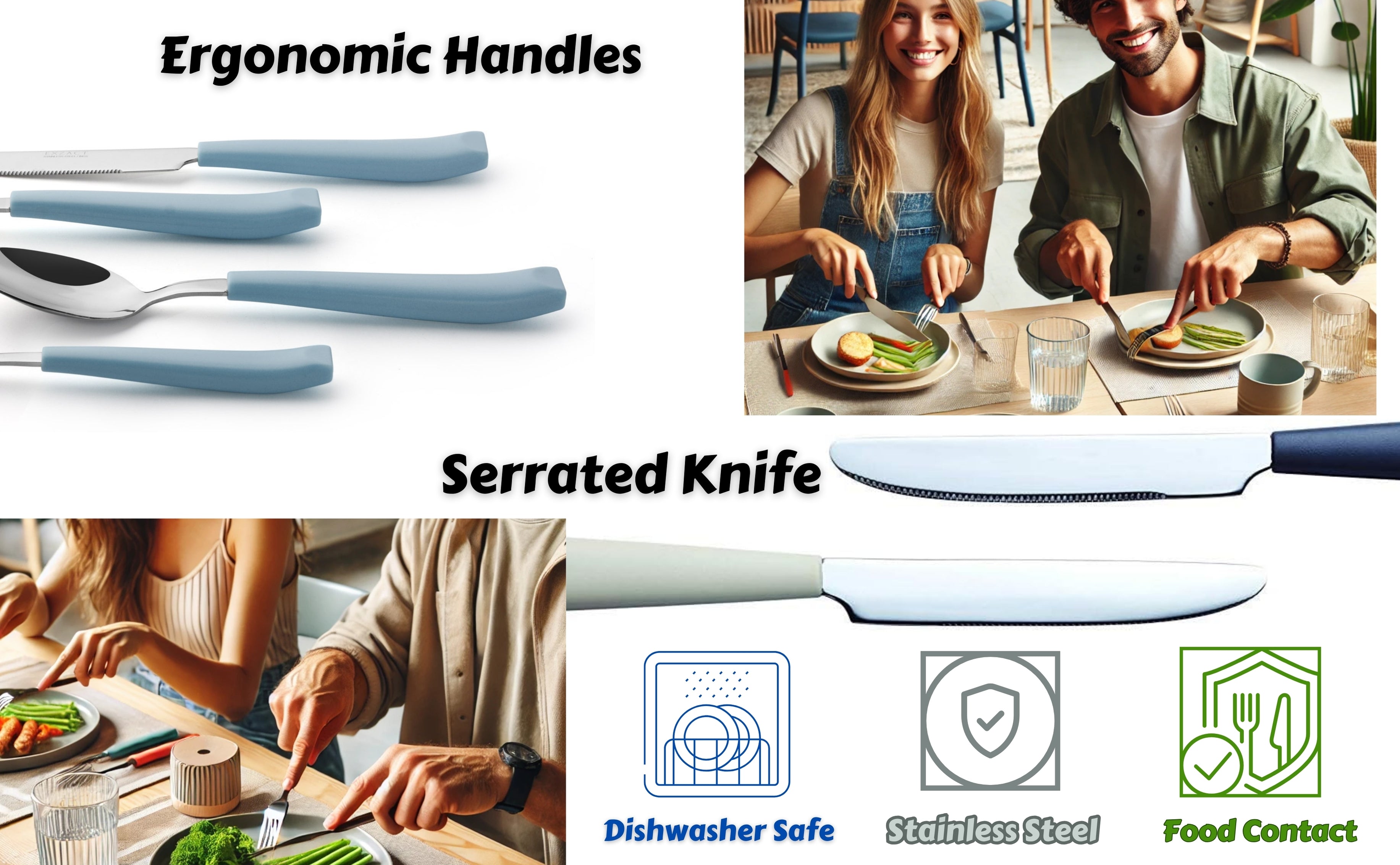EXZACT Cutlery Set 24pcs Coloured - Stainless Steel with Vibrantly Coloured Plastic Wide Handles