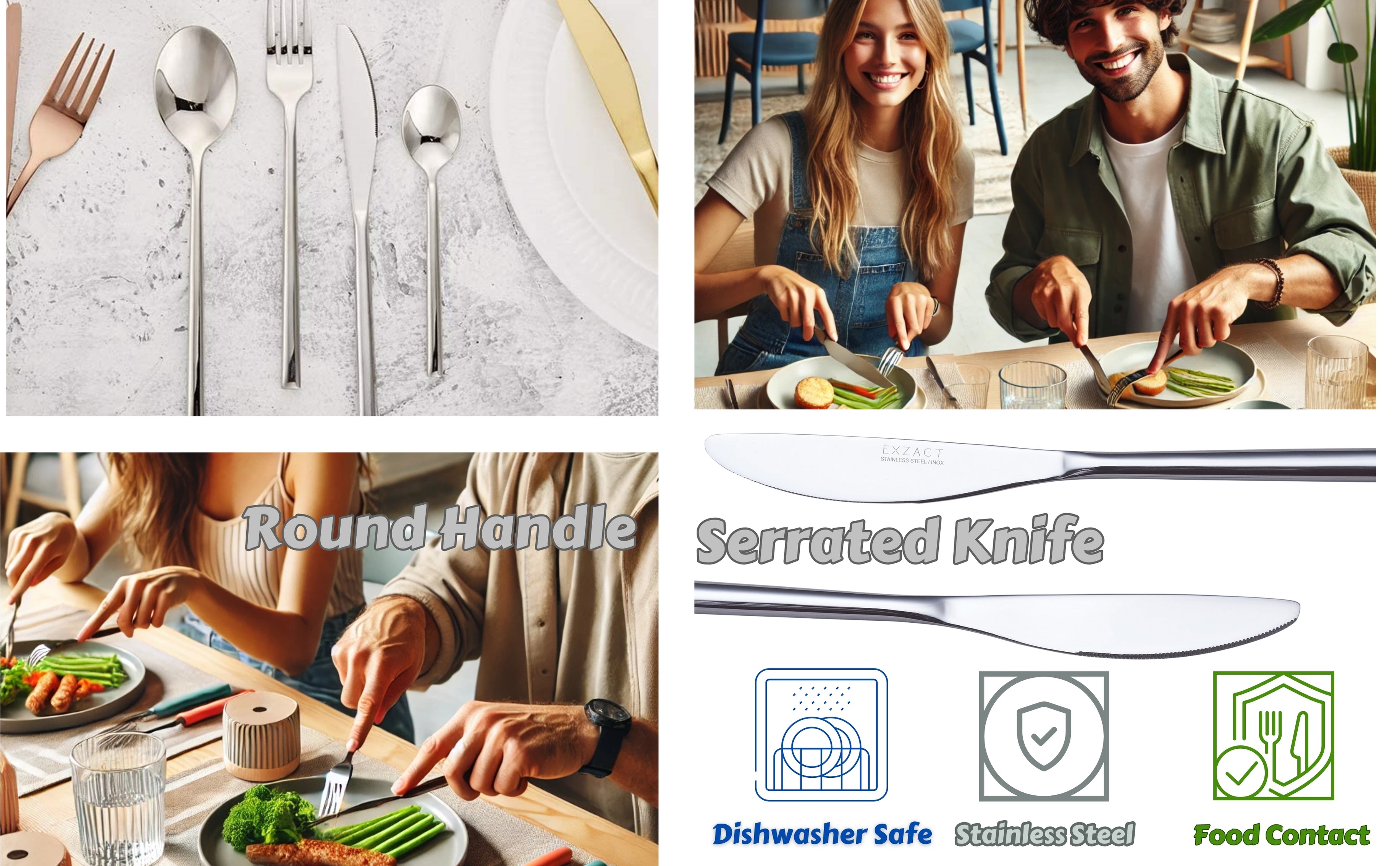 Exzact Cutlery Set Forged Stainless Steel - Forks, Table Knives, Table Spoons, Teaspoons