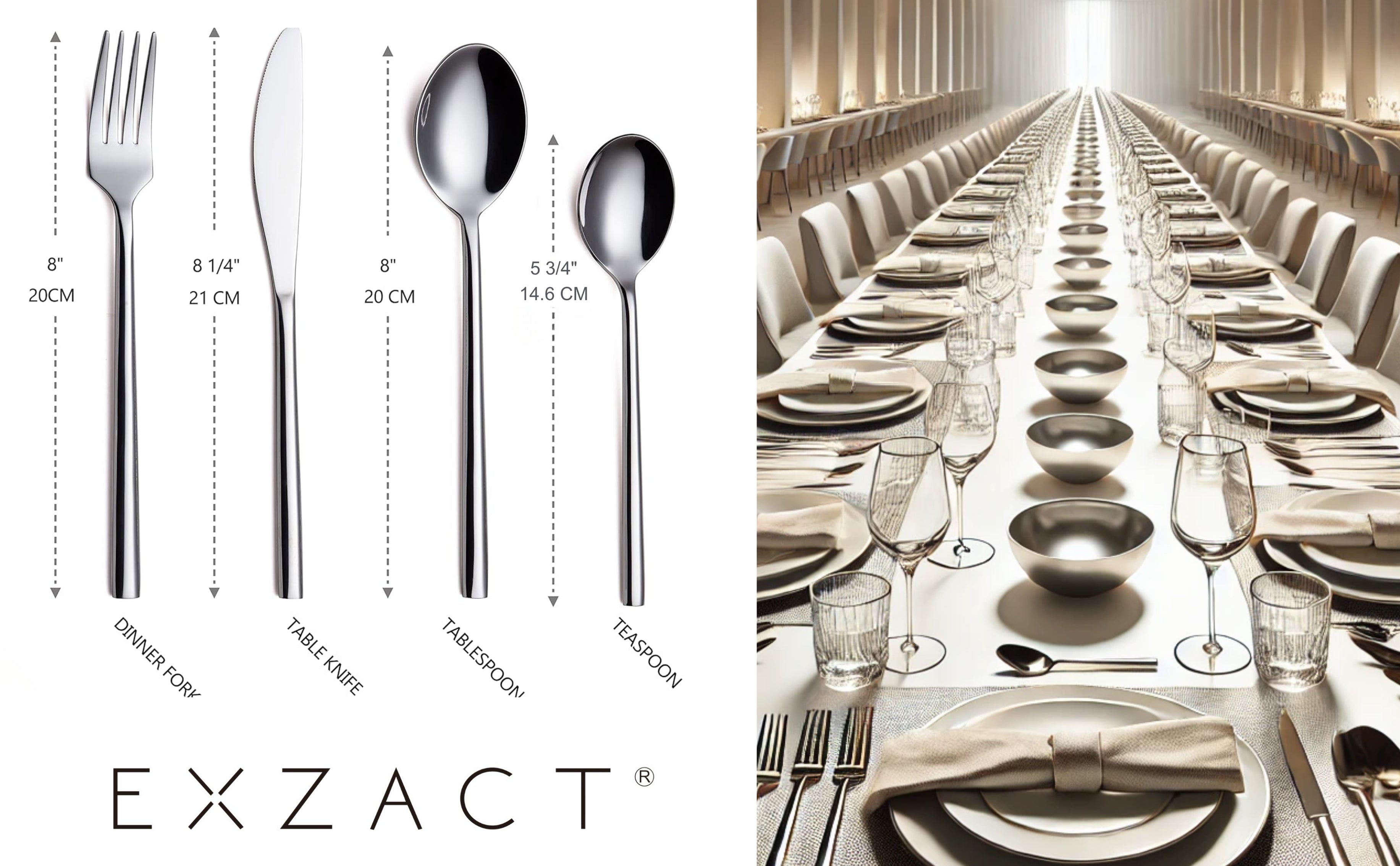 Exzact Cutlery Set Forged Stainless Steel - Forks, Table Knives, Table Spoons, Teaspoons
