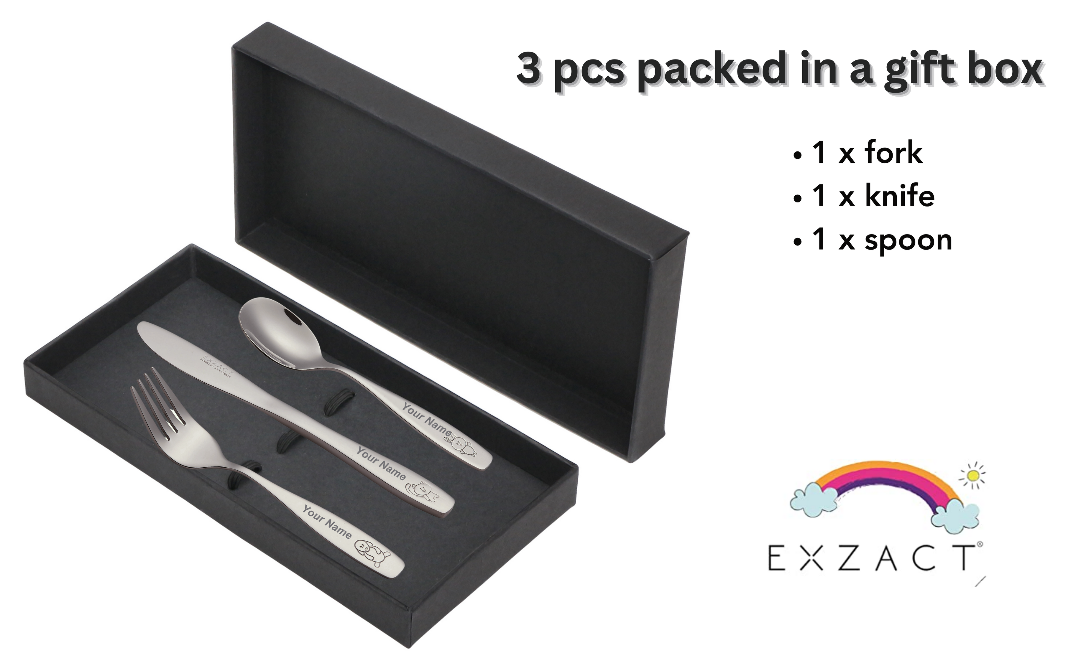 Exzact Personalised Children's Cutlery Kids Cutlery (Personalised Name)