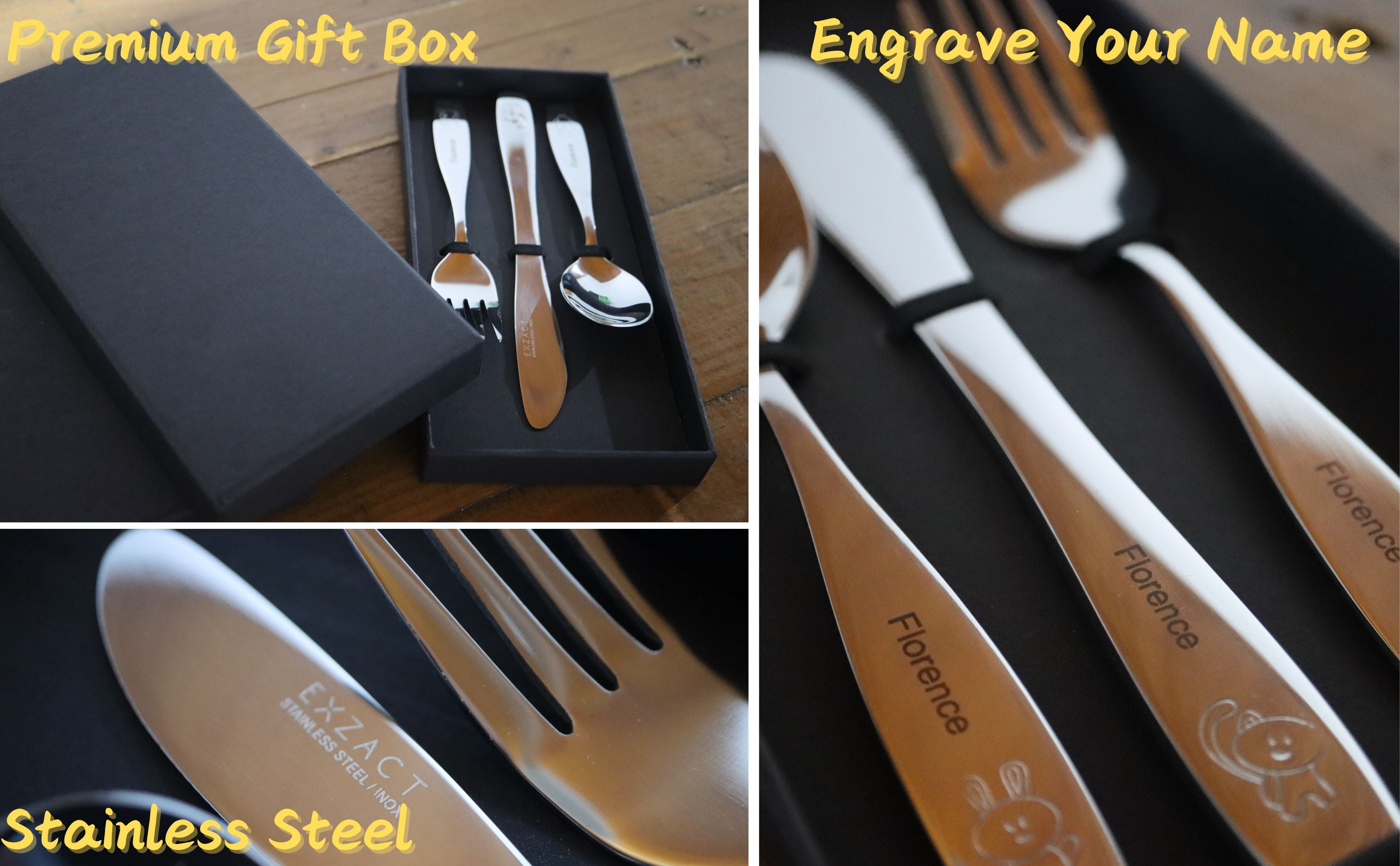 Exzact Personalised Children's Cutlery Kids Cutlery (Personalised Name)