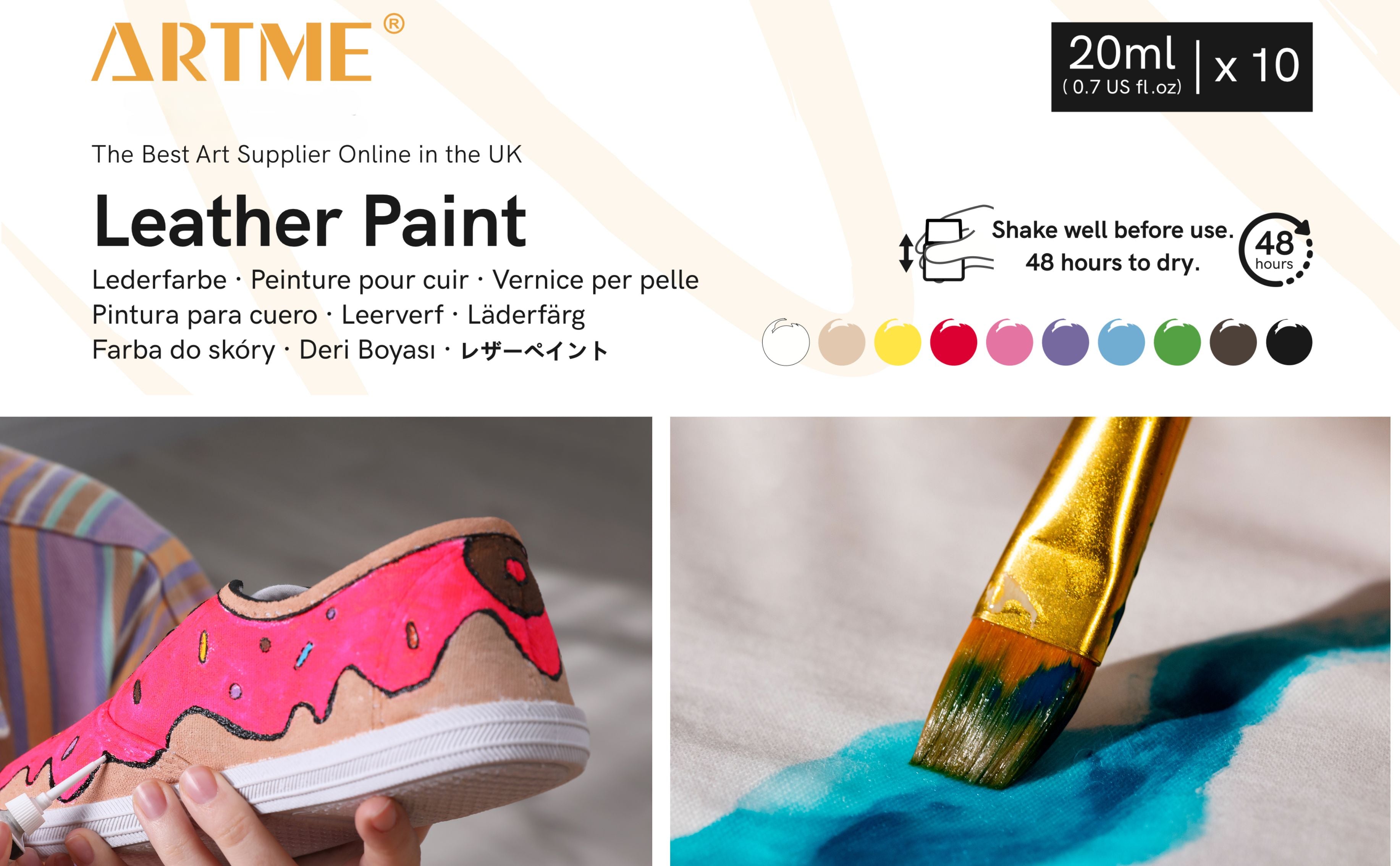 Artme Acrylic Leather Paint 10 colours 20ml x10, Waterproof