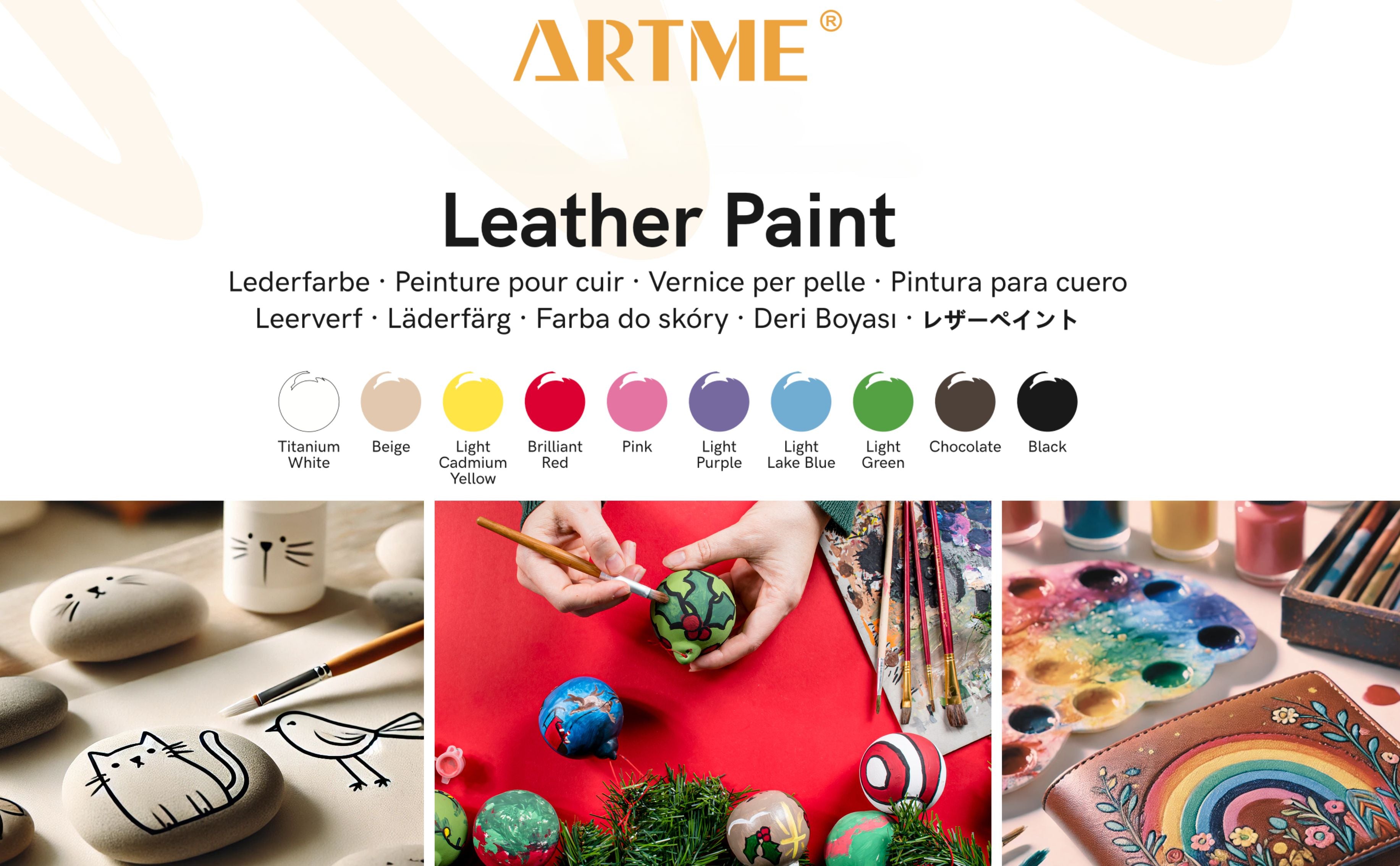Artme Acrylic Leather Paint 10 colours 20ml x10, Waterproof