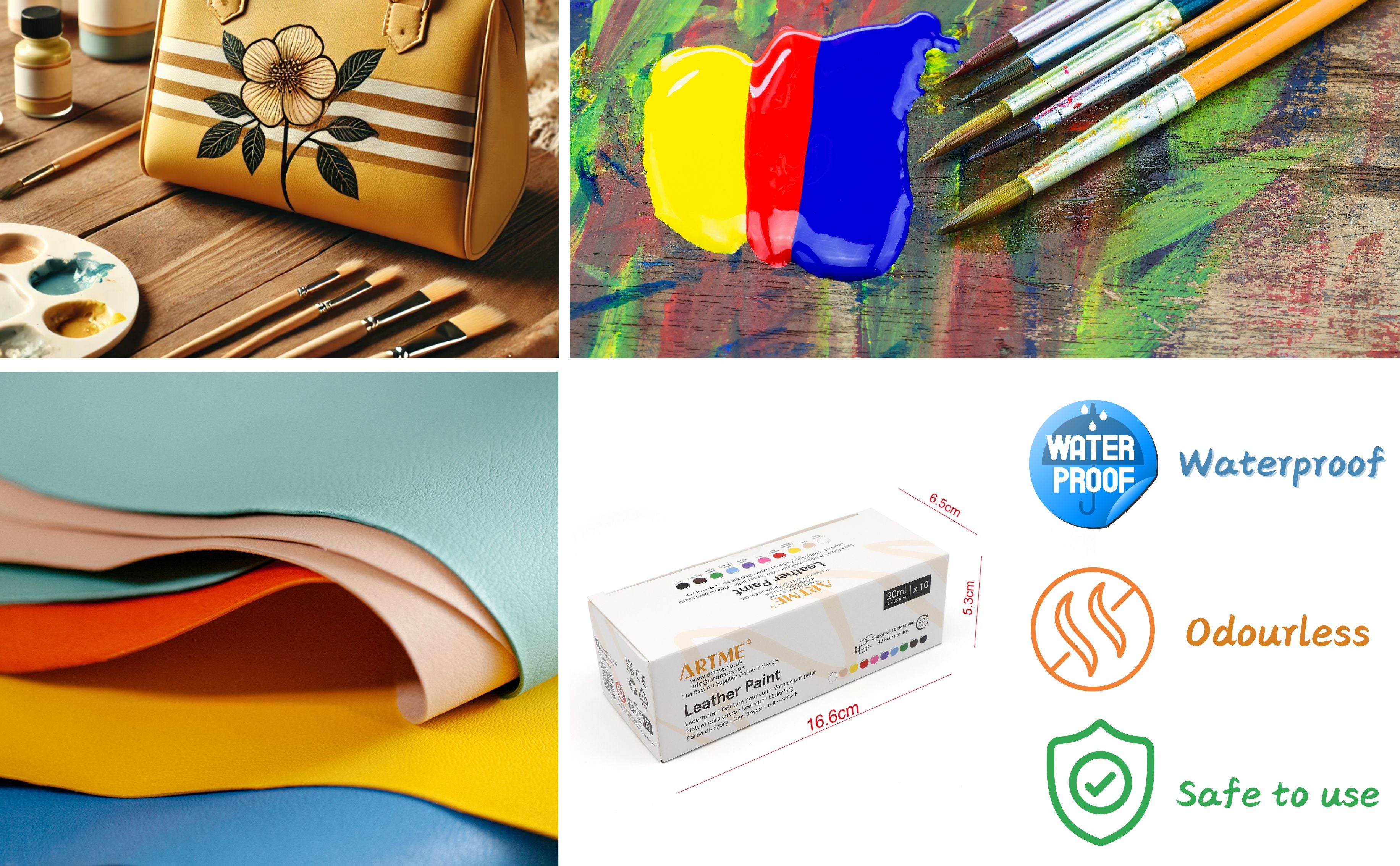 Artme Acrylic Leather Paint 10 colours 20ml x10, Waterproof