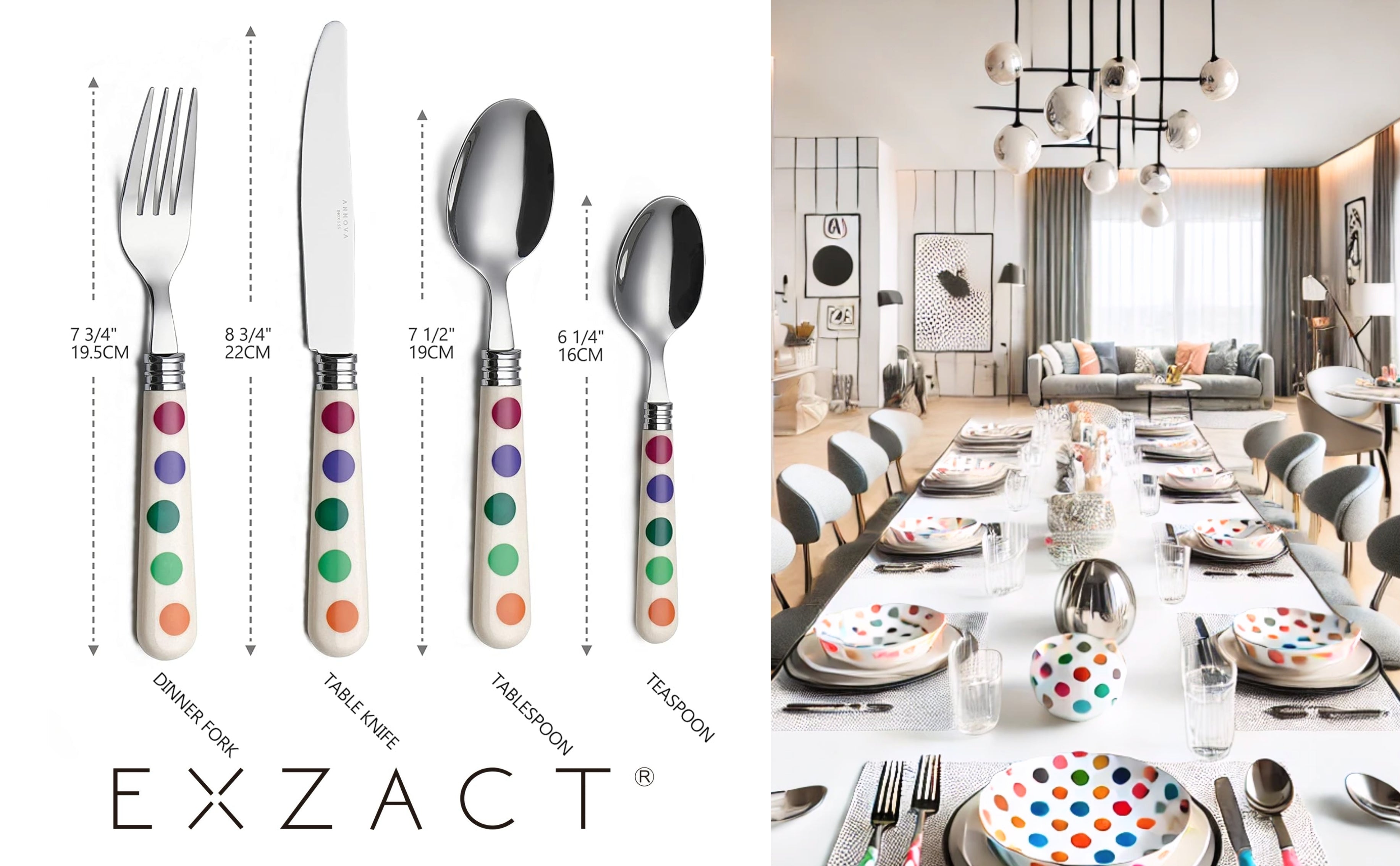 Exzact Cutlery Polka Dots Stainless Steel - Dishwasher Safe