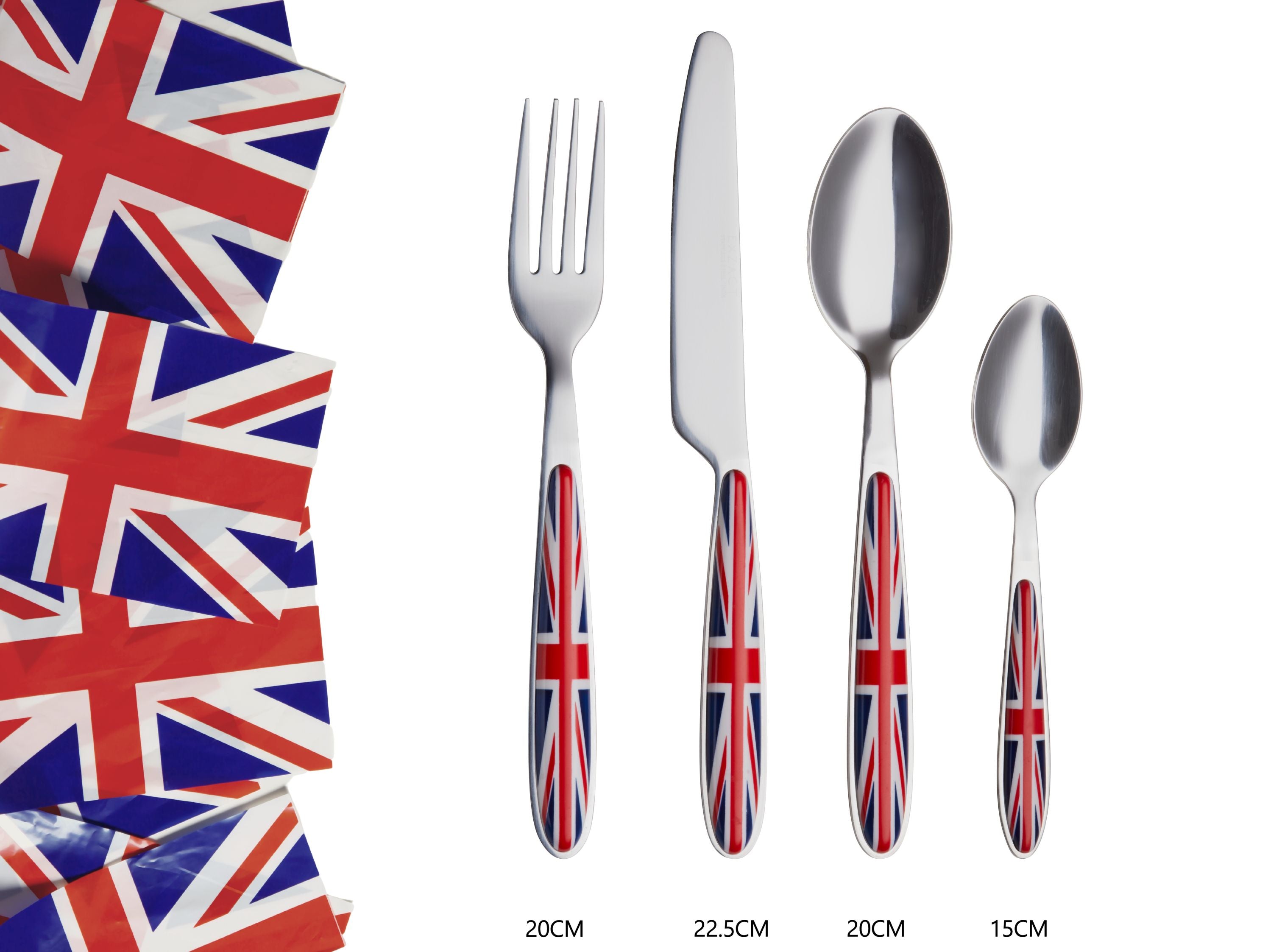 EXZACT Union Jack Cutlery Set of 24, Stainless Steel with Color Handles
