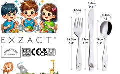 Exzact Children's Cutlery 6pcs Stainless Steel - Safari -Giraffe Elephant Lion
