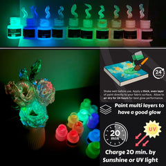 Artme Glow in the Dark Acrylic Paint Set – 10 Neon Colours x 20ml Tubes