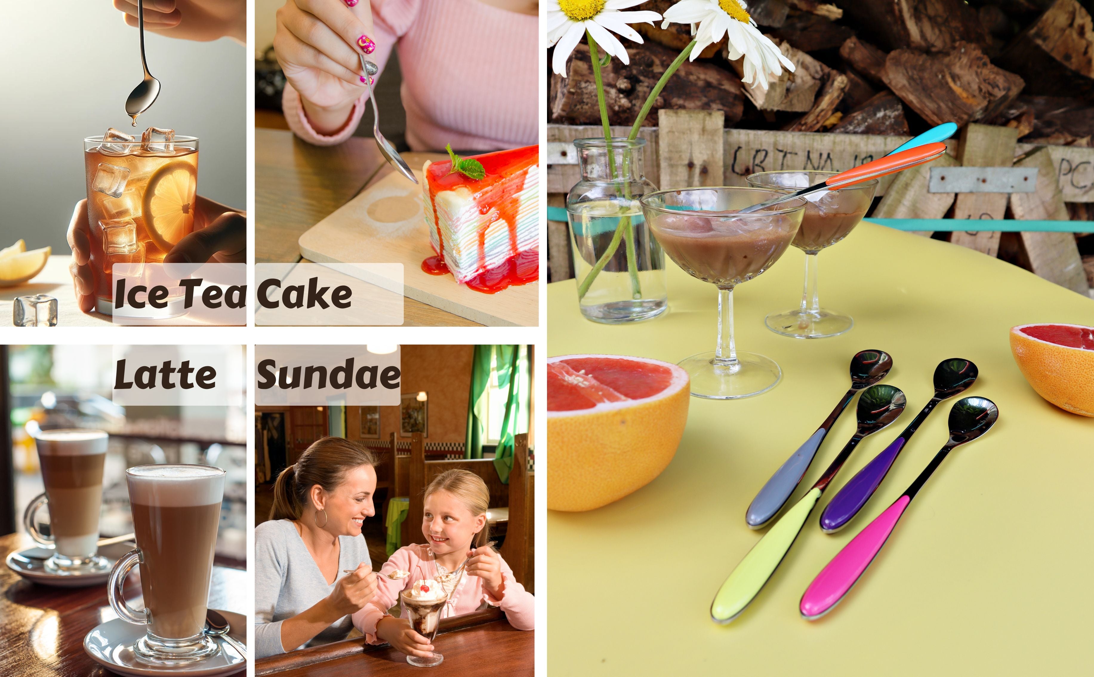 Exzact Ice-Cream Sundae Spoon 6pcs Stainless Steel Assorted Colours