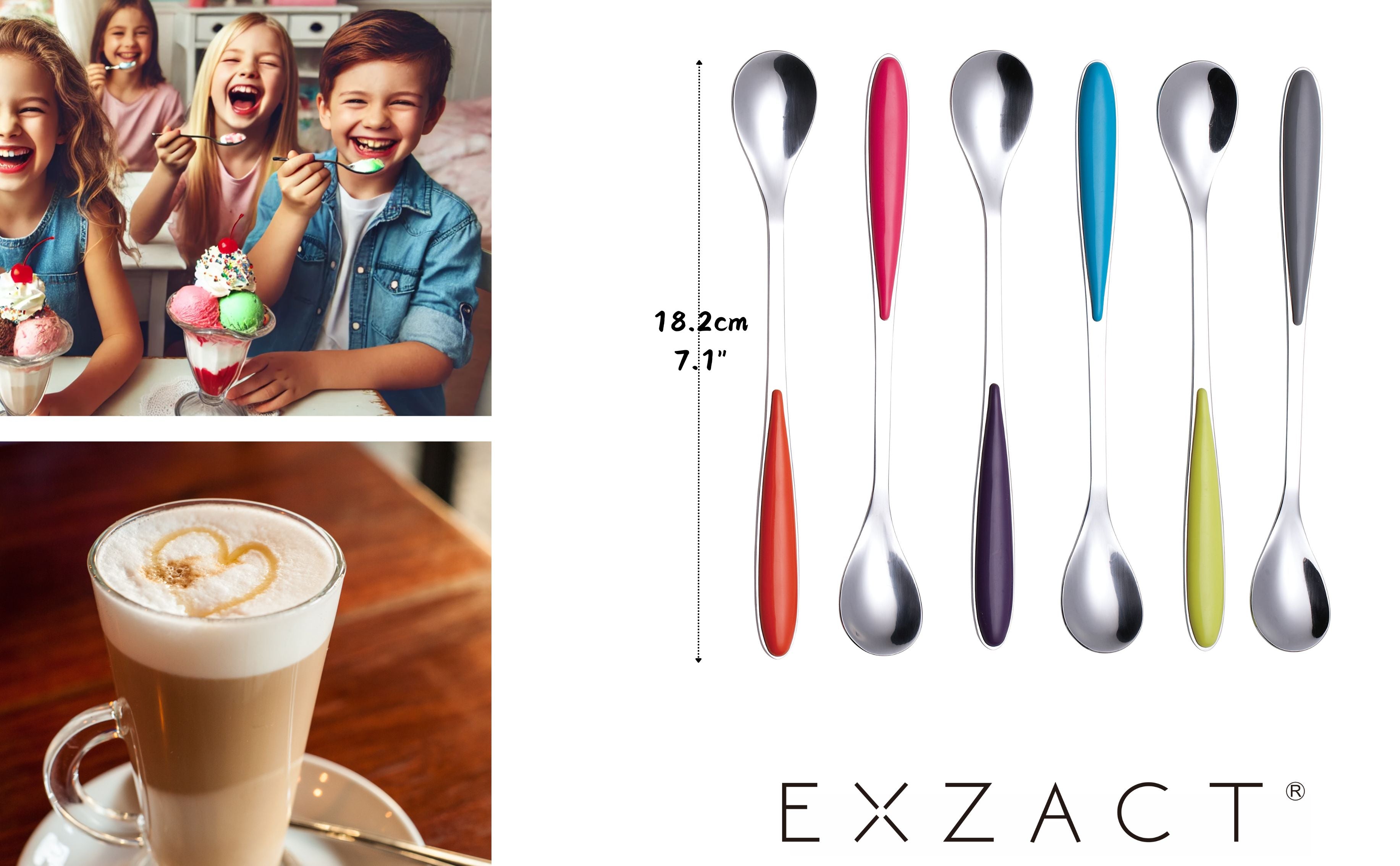 Exzact Ice-Cream Sundae Spoon 6pcs Stainless Steel Assorted Colours