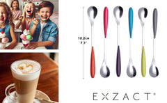 Exzact Ice-Cream Sundae Spoon 6pcs Stainless Steel Assorted Colours
