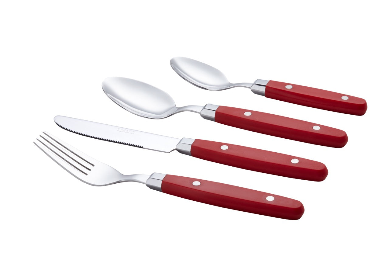 EXZACT Cutlery Set 24pcs Stainless Steel - with Rivet Craft Handles/Retro Style Flatware