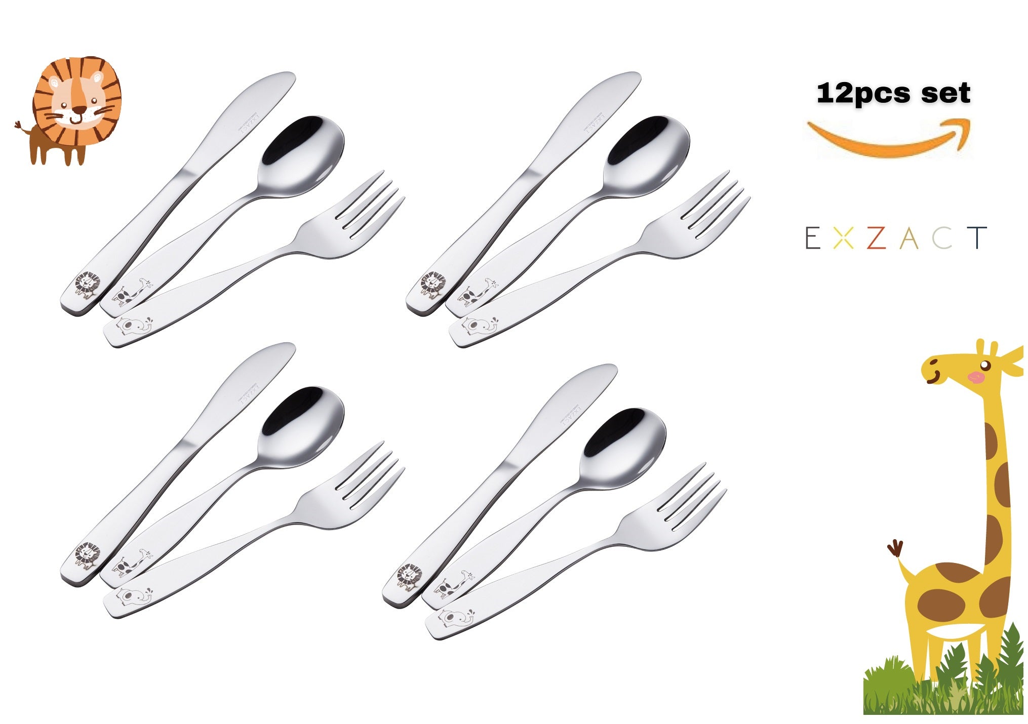 Exzact Children's Cutlery 12pcs Set Stainless Steel/Kids Cutlery