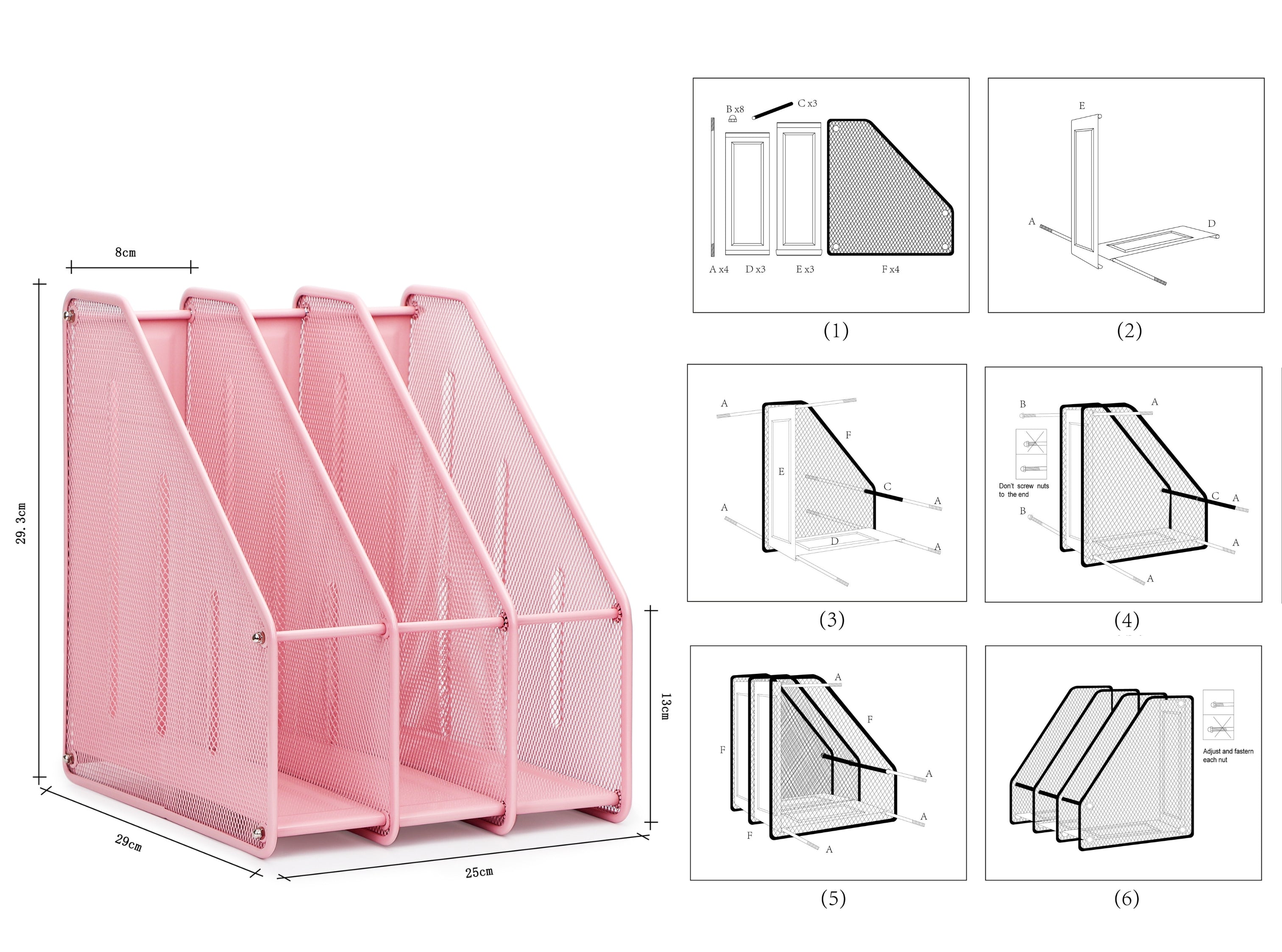 Exerz Magazine Holder Triple Rack, Mesh Metal - 3 Compartments Vertical