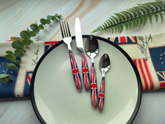 EXZACT Union Jack Cutlery Set of 24, Stainless Steel with Color Handles