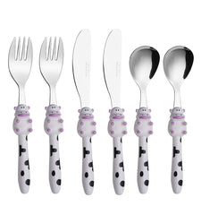 Exzact Children's Cutlery Stainless Steel 6pcs, Kids Toddler Flatware (Cow x 6)