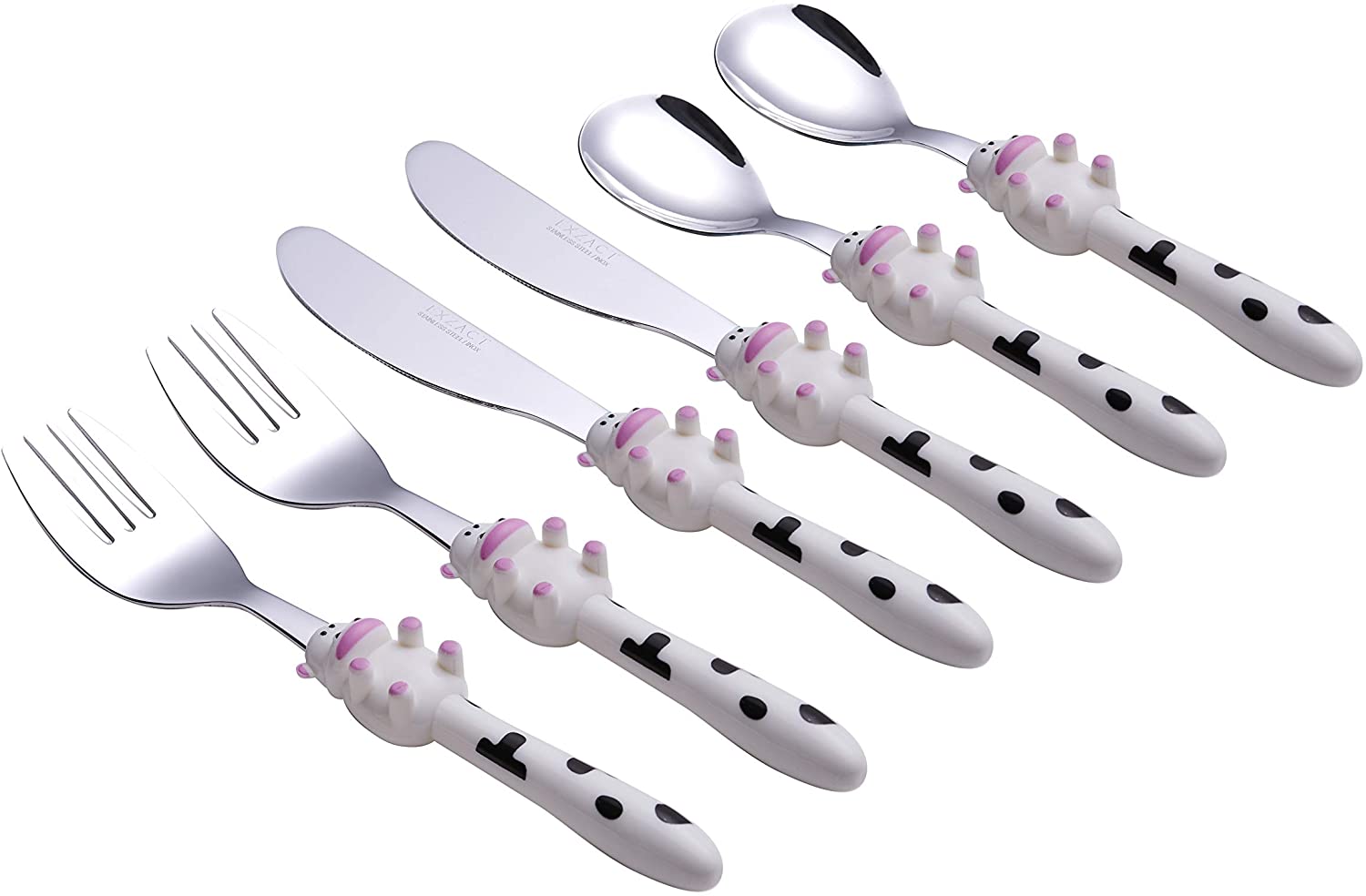 Exzact Children's Cutlery Stainless Steel 6pcs, Kids Toddler Flatware (Cow x 6)