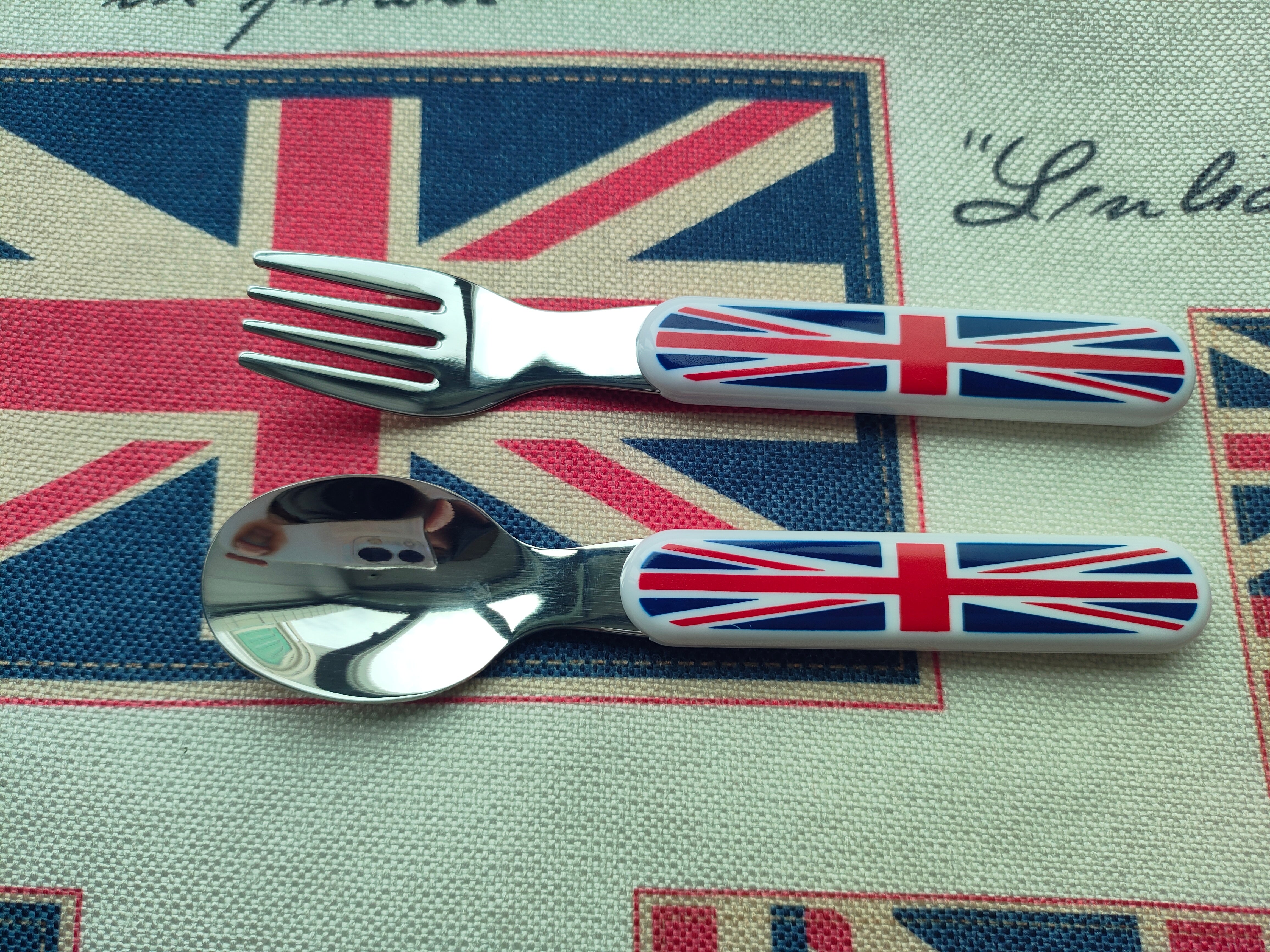 EXZACT Union Jack Kids Cutlery 6pcs Stainless Steel 18/10 - 3 x Forks, 3 x Spoons