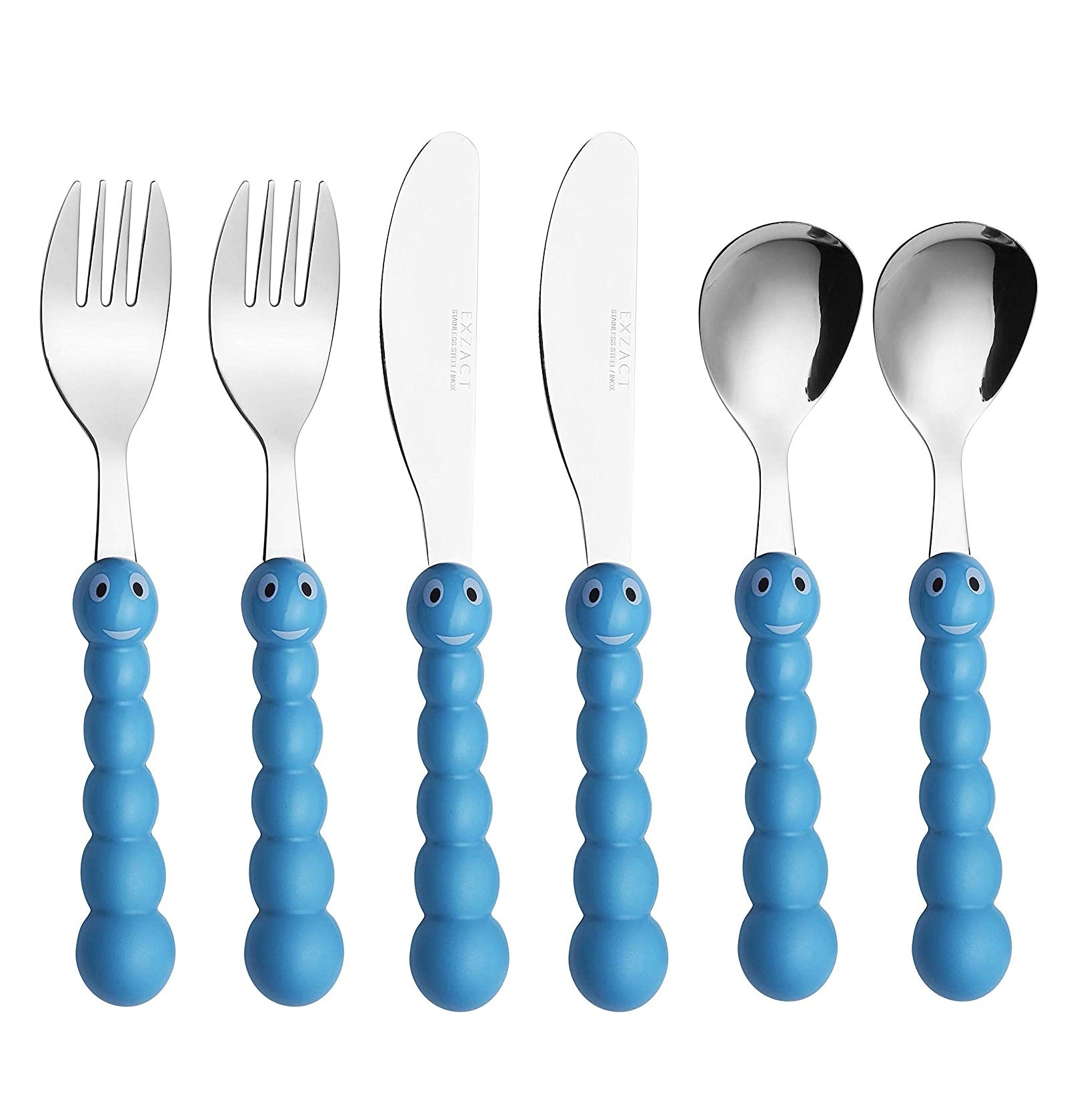 Exzact Children's Cutlery 6pcs Toddler Cutlery - 2 Forks, 2 Safe Dinner Knives, 2 Dinner Spoons