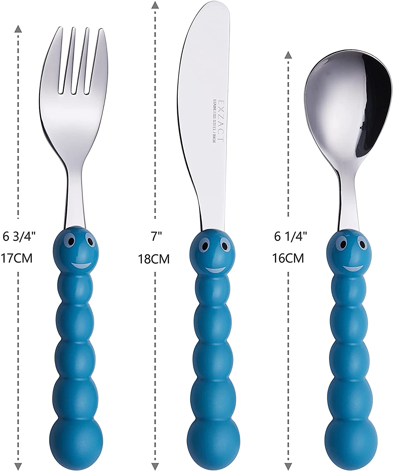 Exzact Children's Cutlery 6pcs Toddler Cutlery - 2 Forks, 2 Safe Dinner Knives, 2 Dinner Spoons