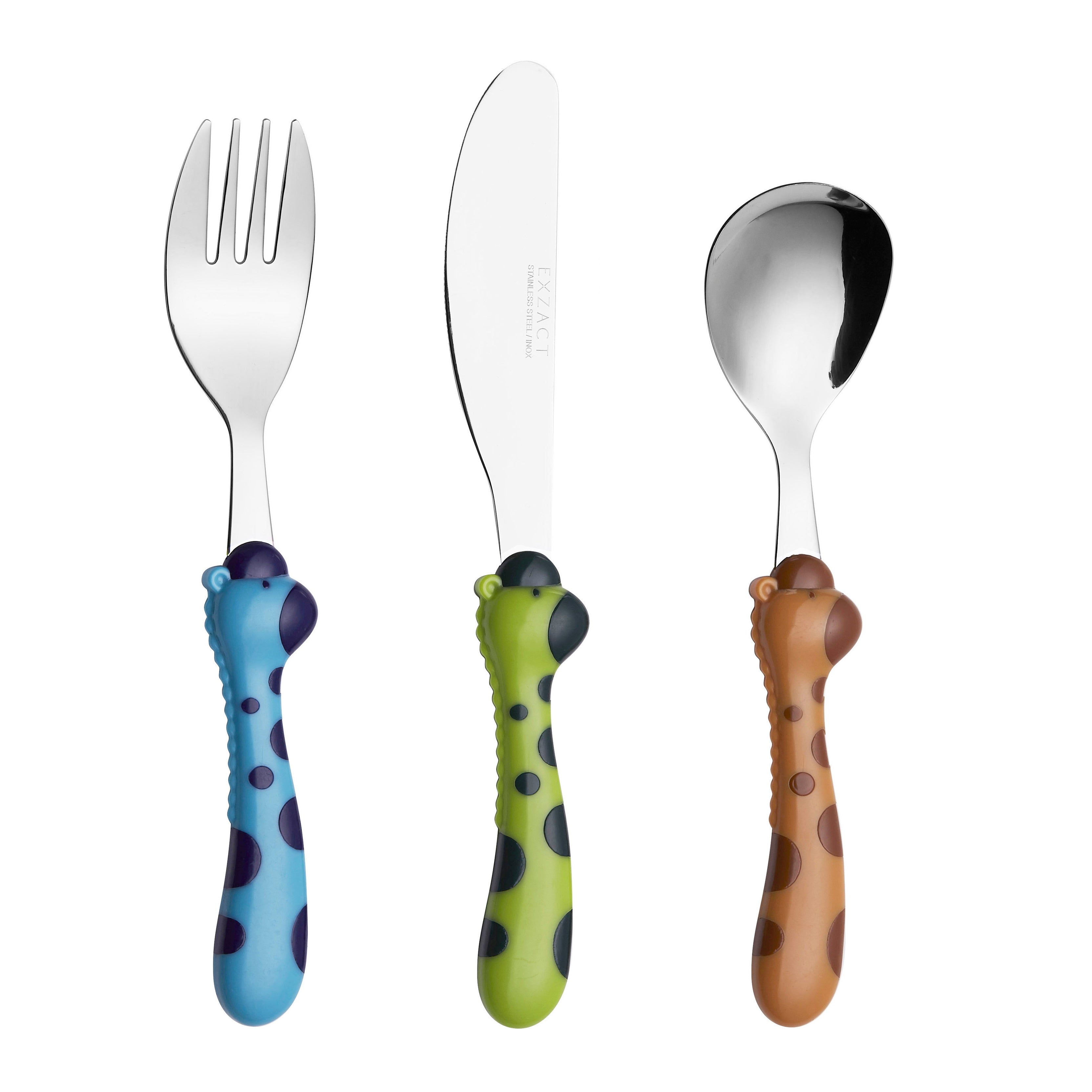 Exzact Children Cutlery Stainless Steel 3pcs - 1 x Fork, 1 x Knife, 1 x Spoon