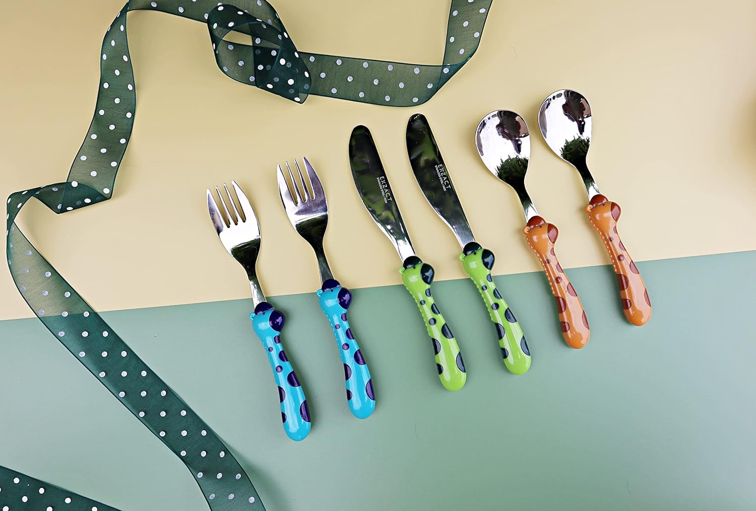 Exzact Children's Cutlery 6pcs Toddler Cutlery/Kids Flatware - Stainless Steel (Giraffe x 6)