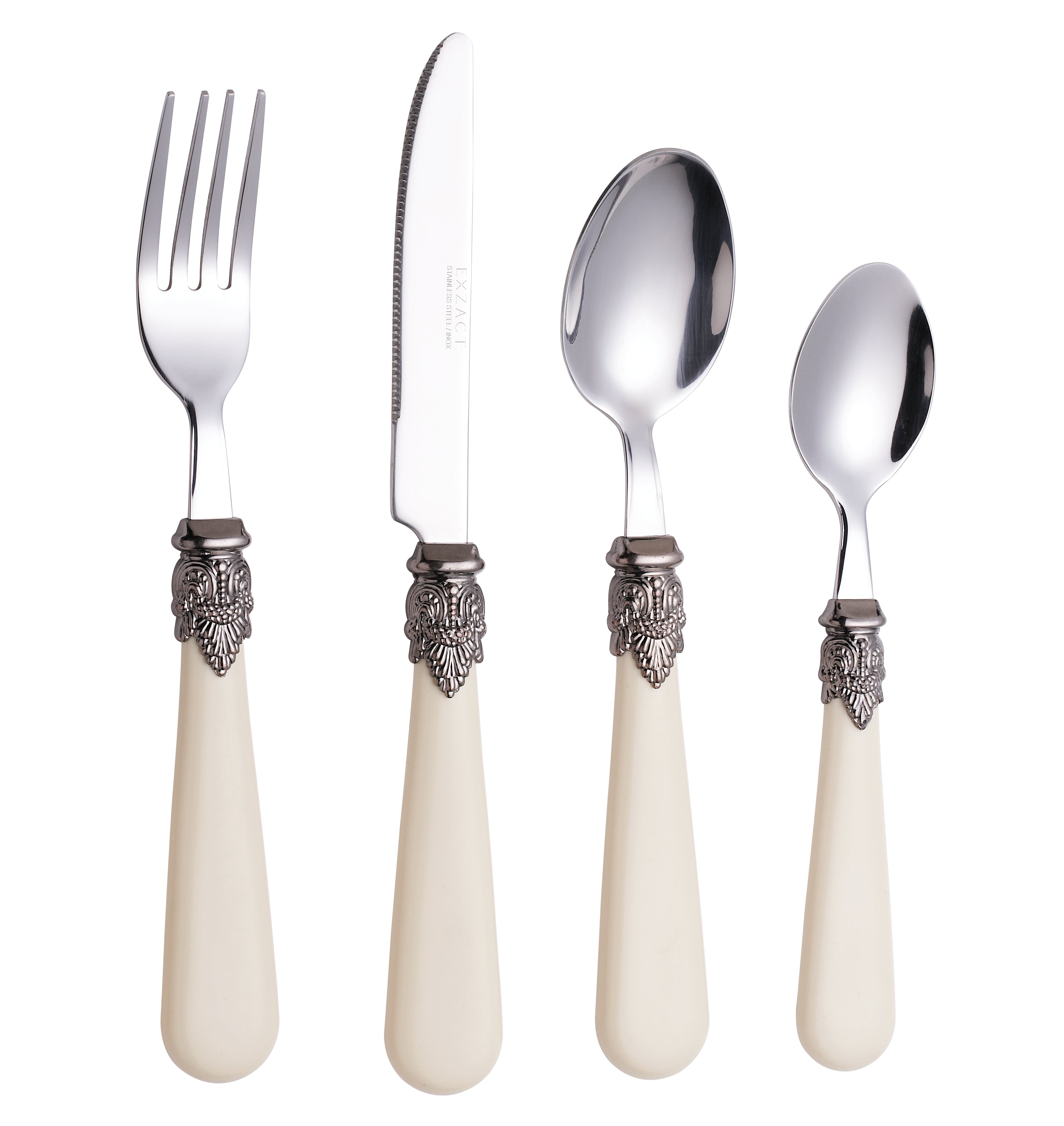 Exzact Cutlery Set Stainless Steel, Vintage Style Antique Cream Handles