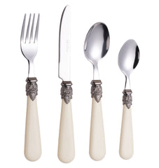 Exzact Cutlery Set Stainless Steel, Vintage Style Antique Cream Handles