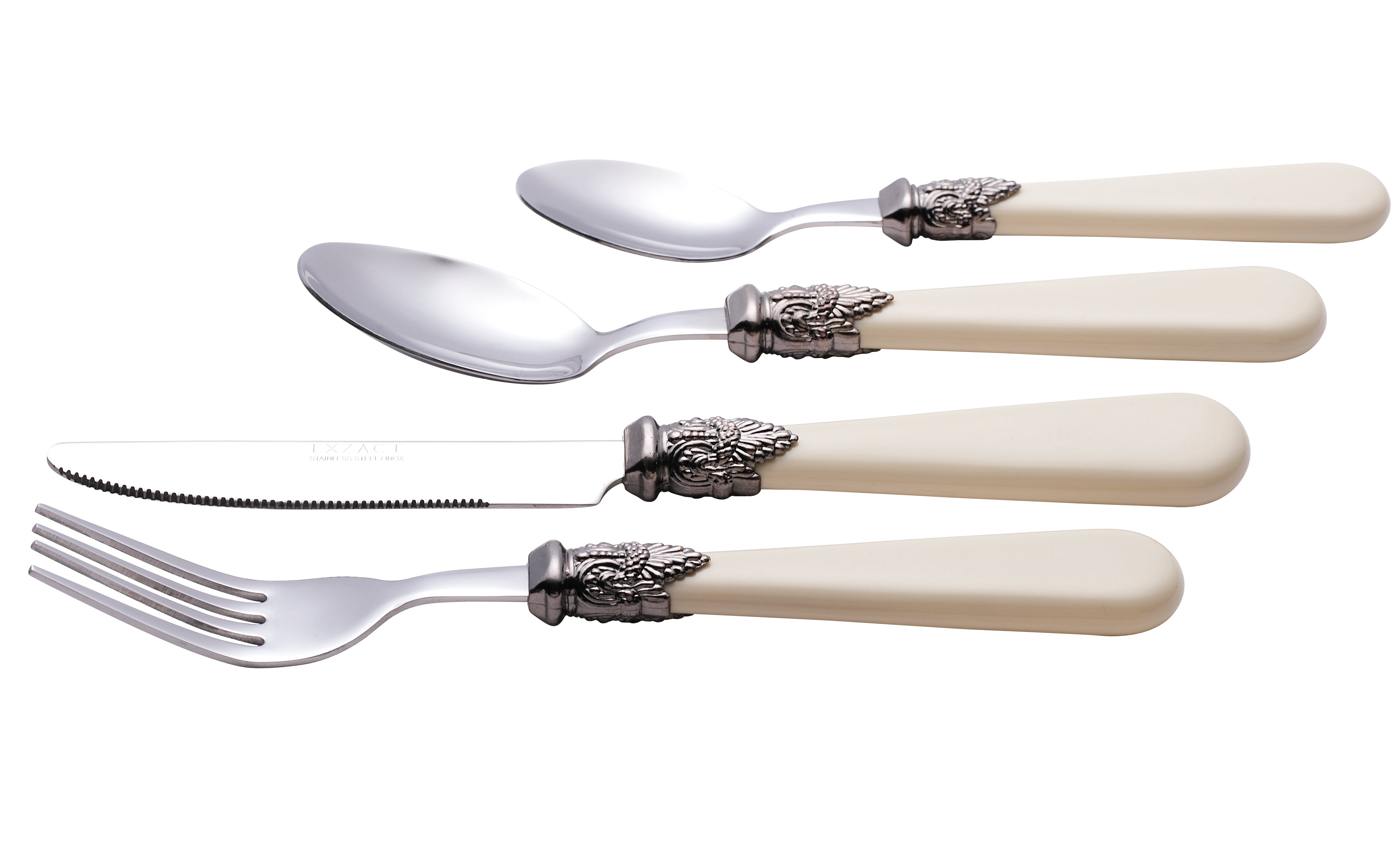 Exzact Cutlery Set Stainless Steel, Vintage Style Antique Cream Handles