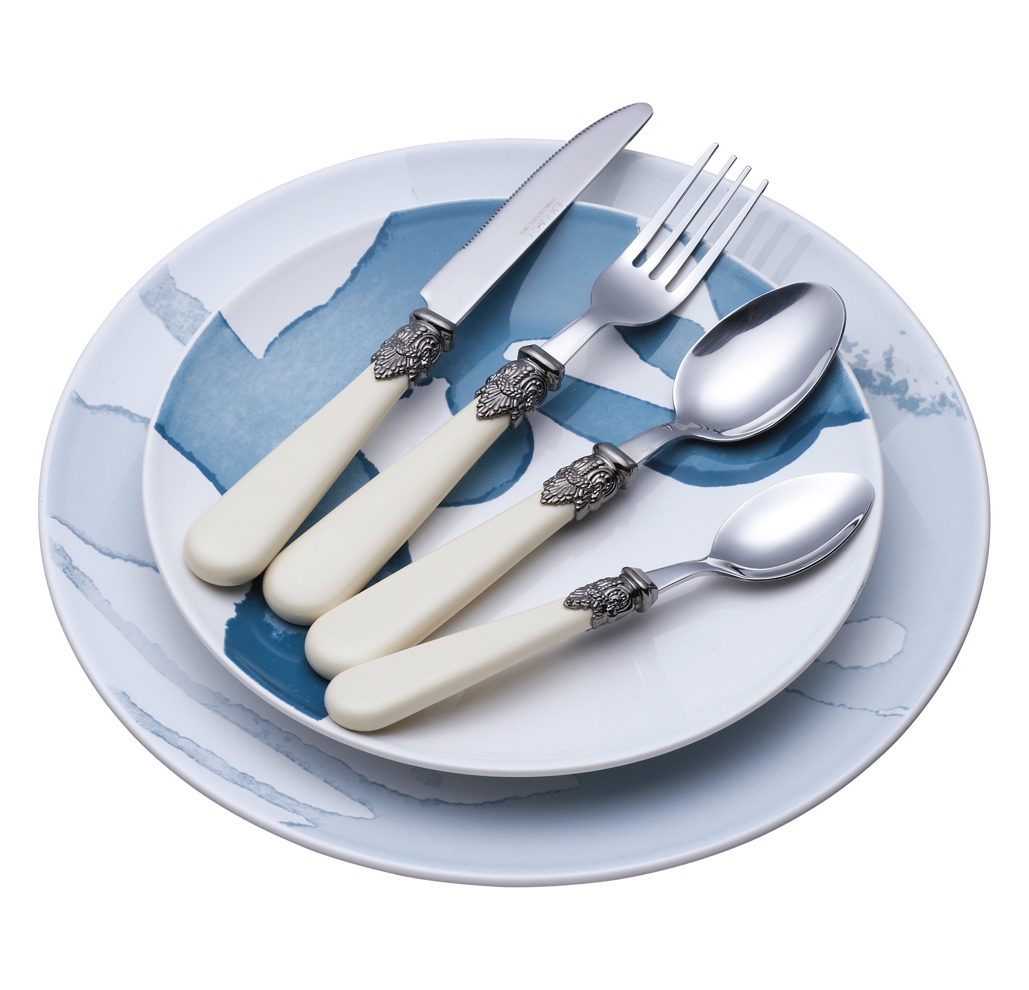 Exzact Cutlery Set Stainless Steel, Vintage Style Antique Cream Handles