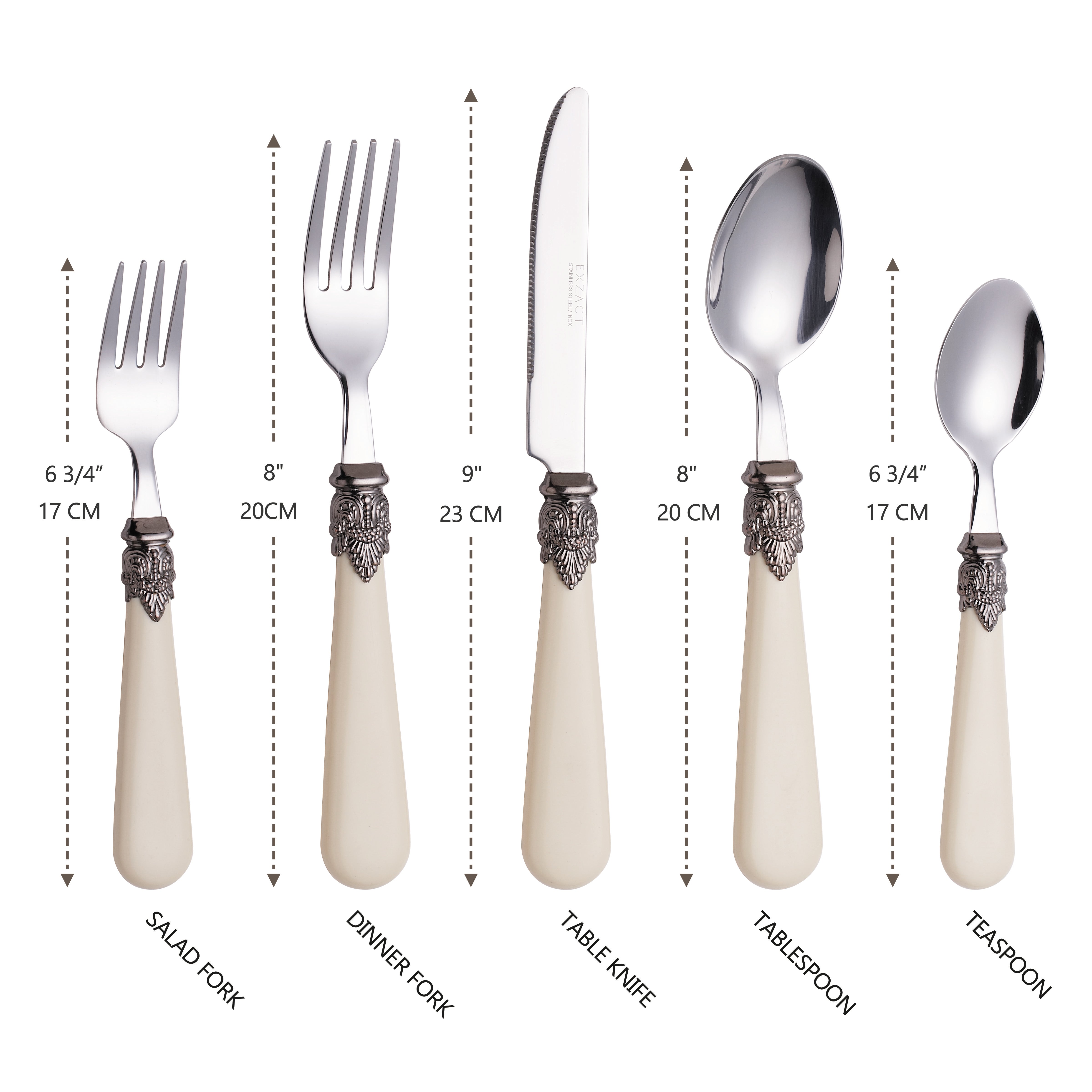 Exzact Cutlery Set 20pcs Antique Cream Handles, Stainless Steel with Ivory