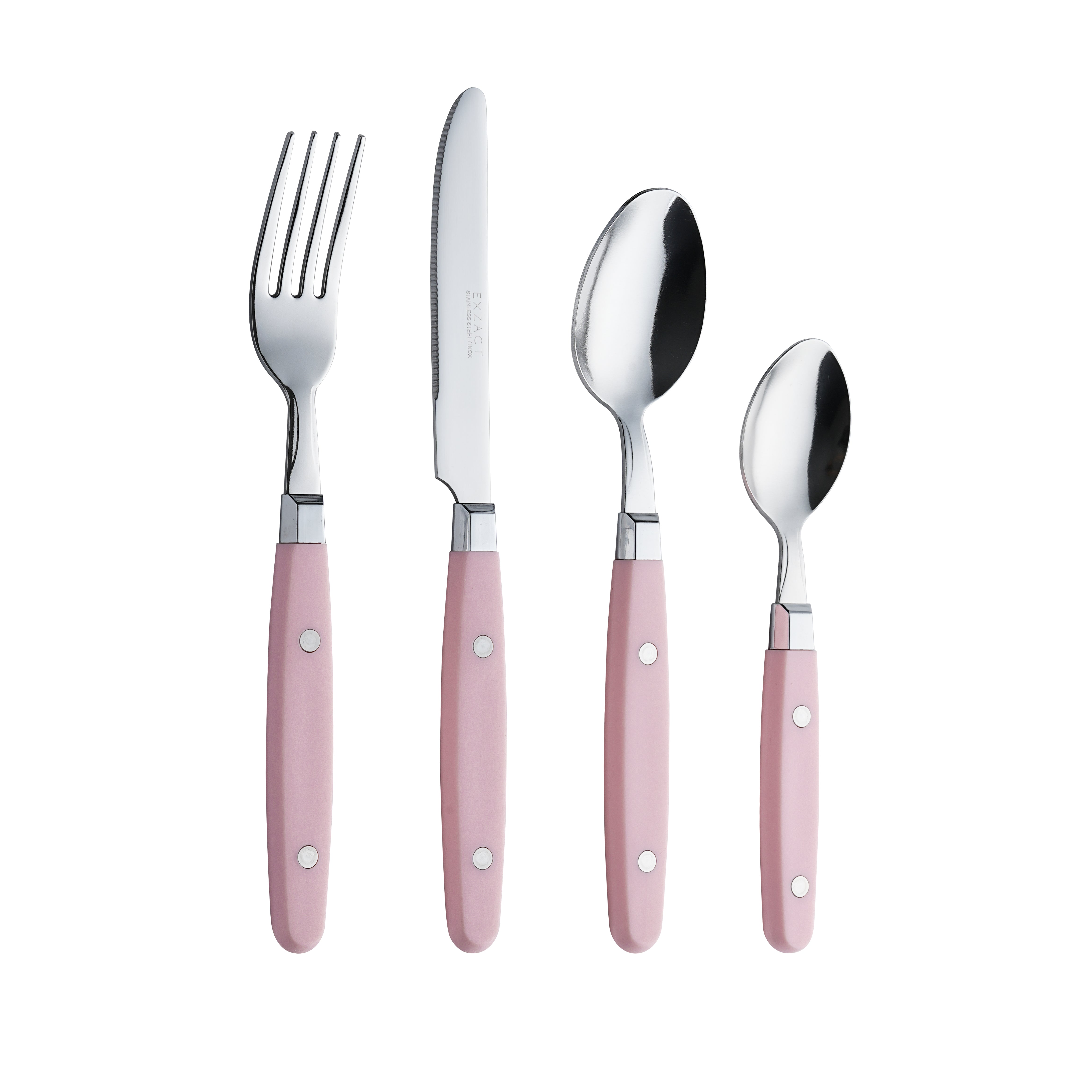 EXZACT Cutlery Set 24pcs Stainless Steel - with Rivet Craft Handles/Retro Style Flatware