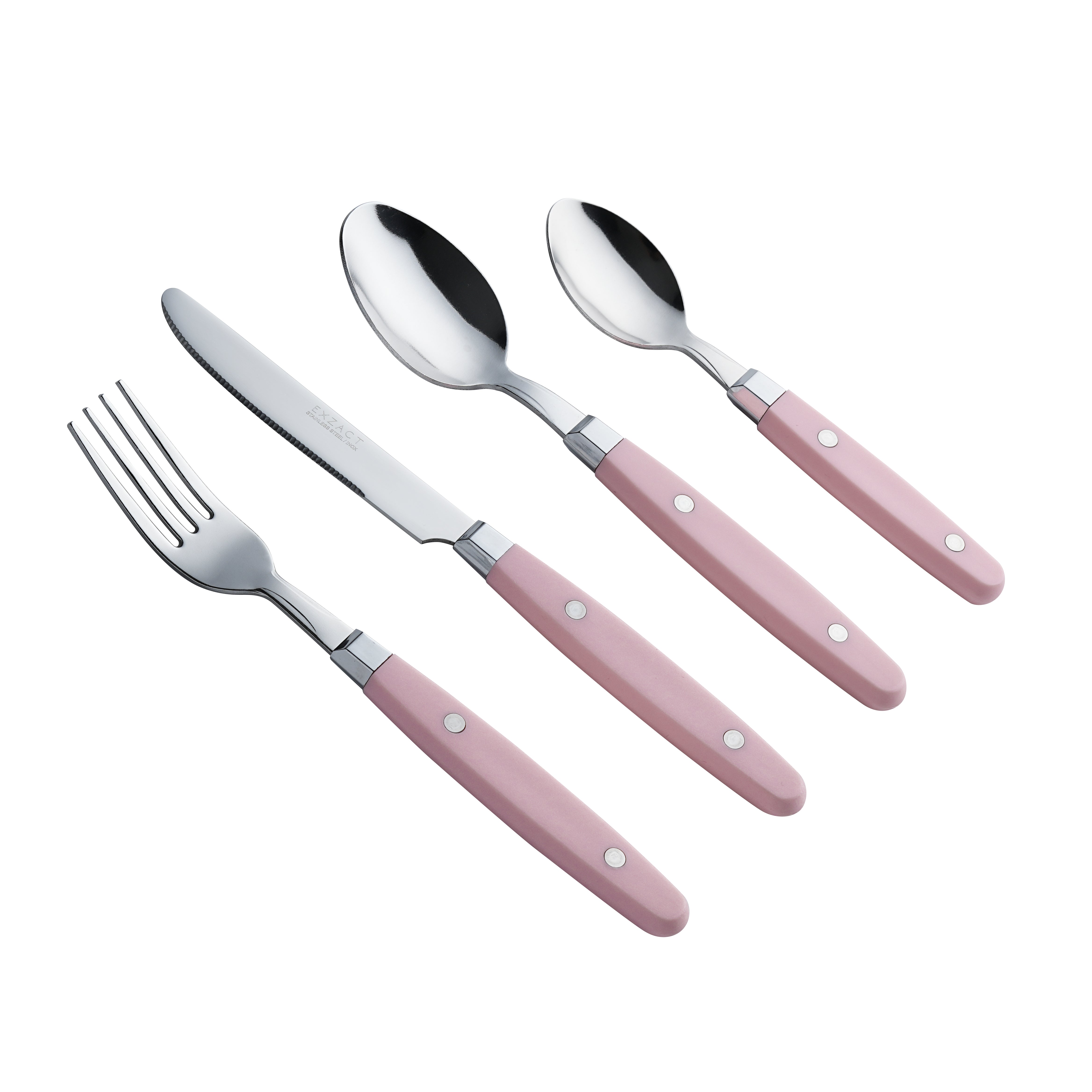 EXZACT Cutlery Set 24pcs Stainless Steel - with Rivet Craft Handles/Retro Style Flatware