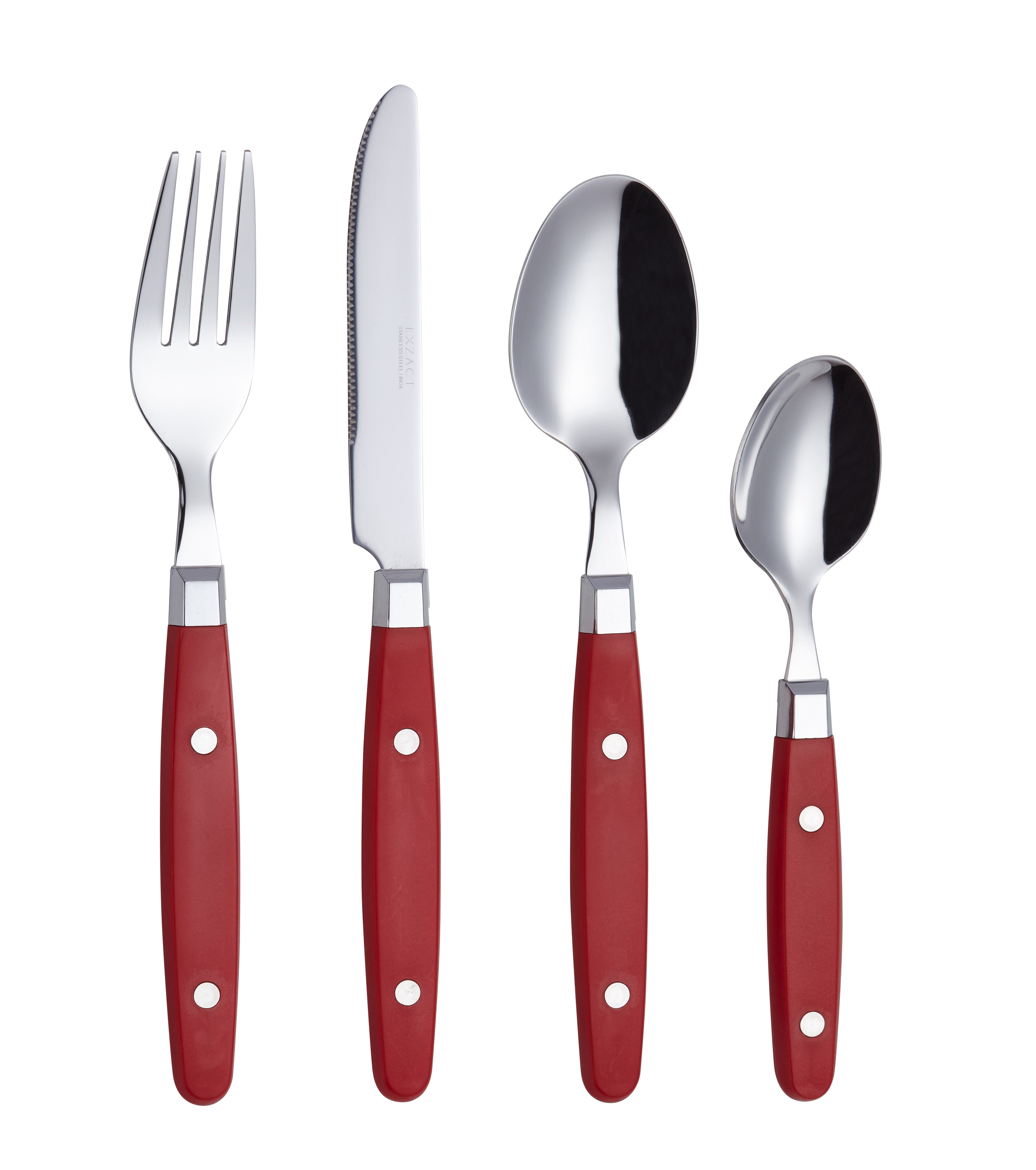 EXZACT Cutlery Set 24pcs Stainless Steel - with Rivet Craft Handles/Retro Style Flatware