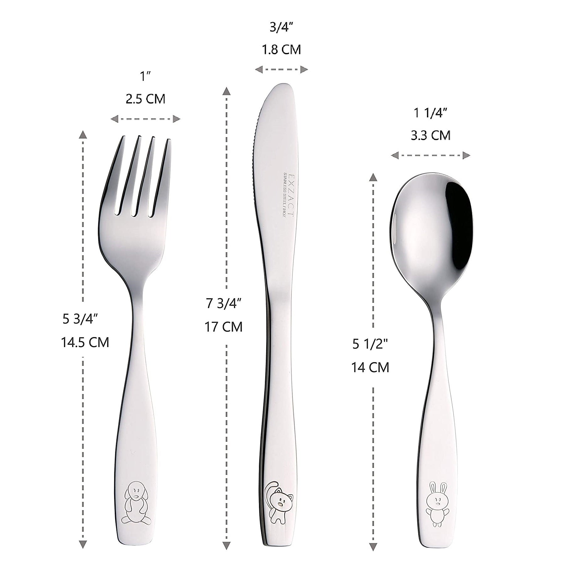 Exzact Childrens Cutlery 9pcs Stainless Steel, Kid Cutlery/Todler Silverware