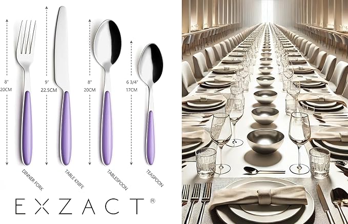 EXZACT Cutlery Set 16pcs Stainless Steel with Colour Handles -EX07 (Lilac x 16)