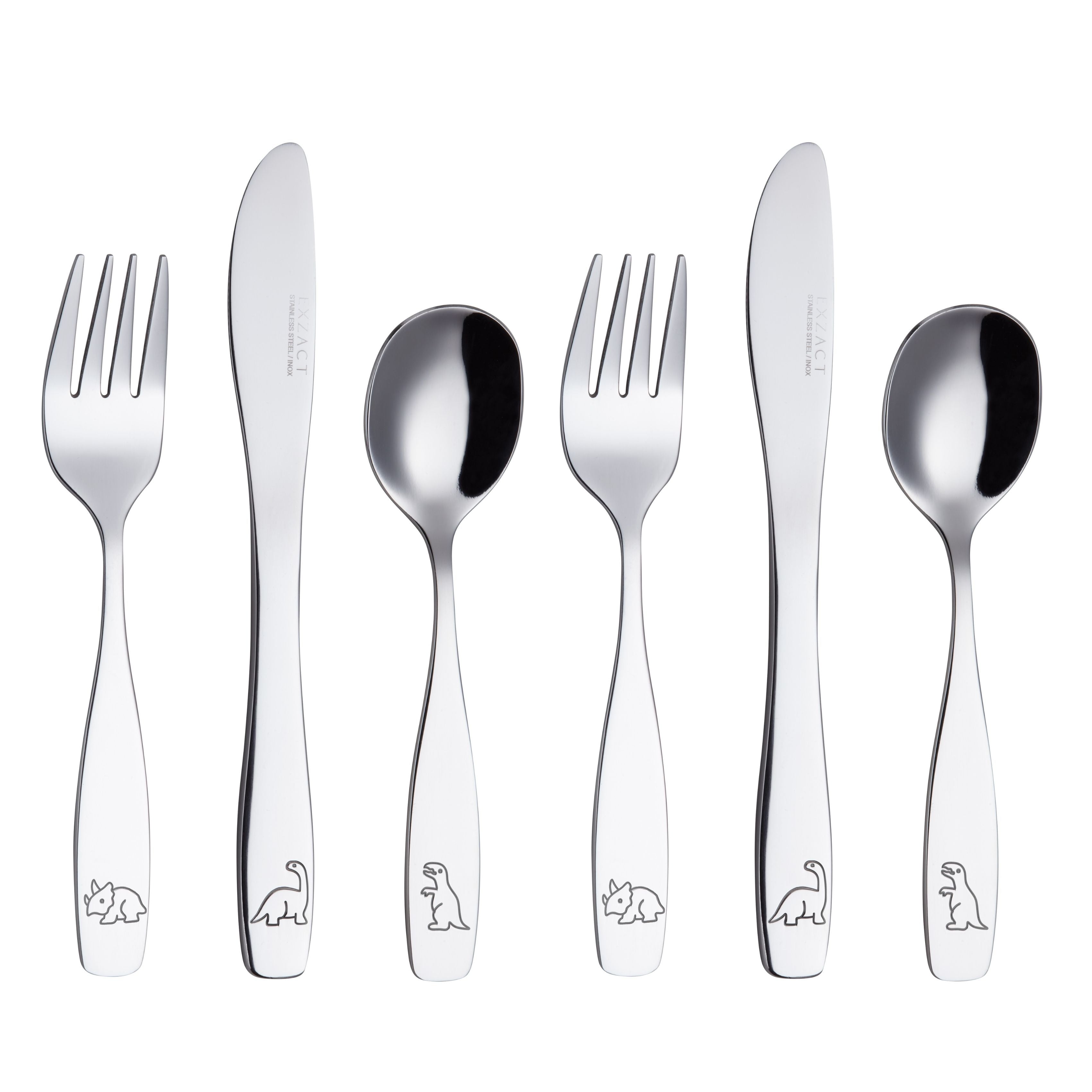 Exzact Children's Cutlery Stainless Steel 6pcs Set/Kids Cutlery/Toddler - Dinosaurs