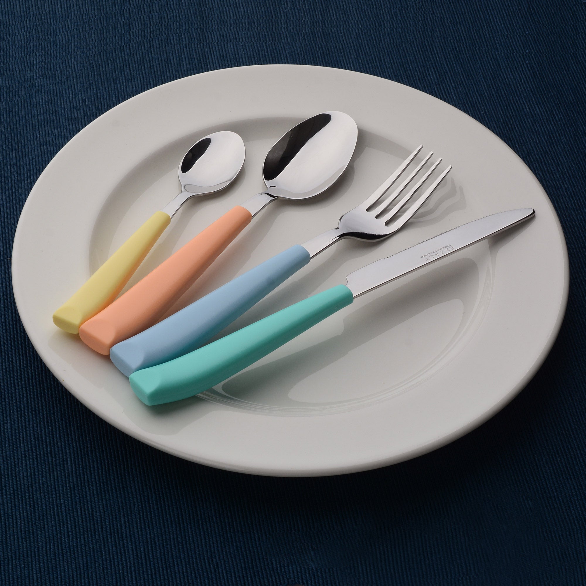 EXZACT Cutlery Set 24pcs Coloured - Stainless Steel with Vibrantly Coloured Plastic Wide Handles
