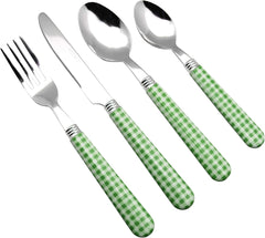 EXZACT Cutlery Set 24pcs Stainless Steel with Gingham Check Coloured Handles