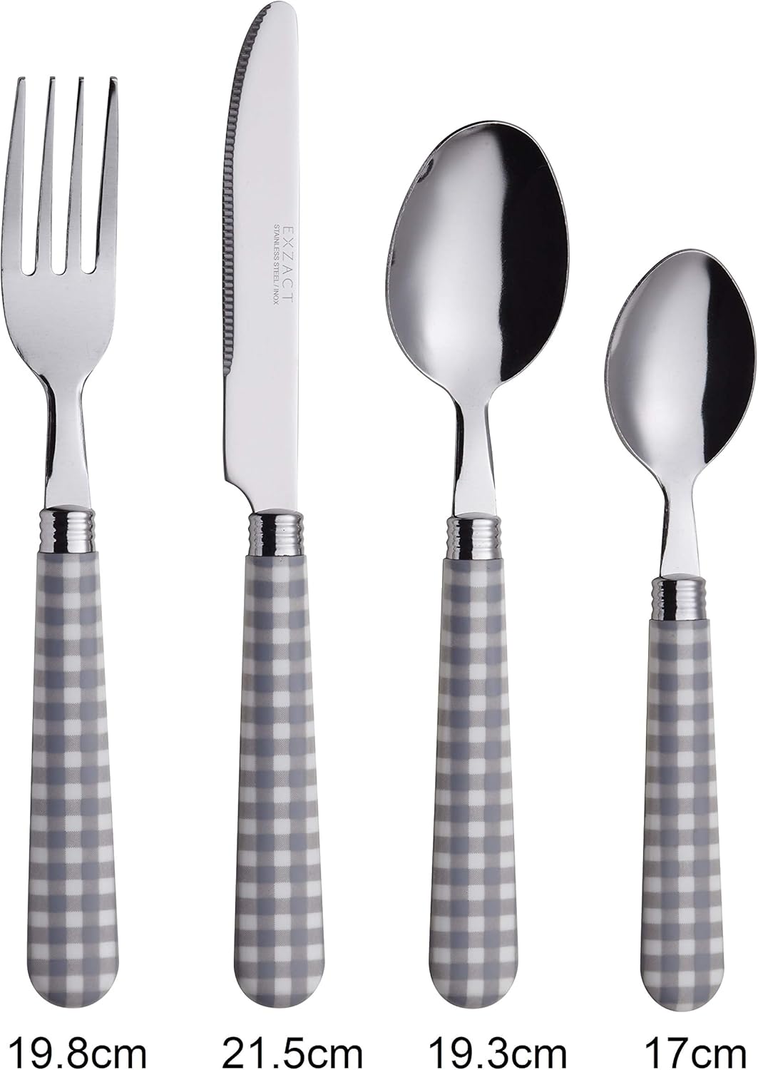 EXZACT Cutlery Set 24pcs Stainless Steel with Gingham Check Coloured Handles